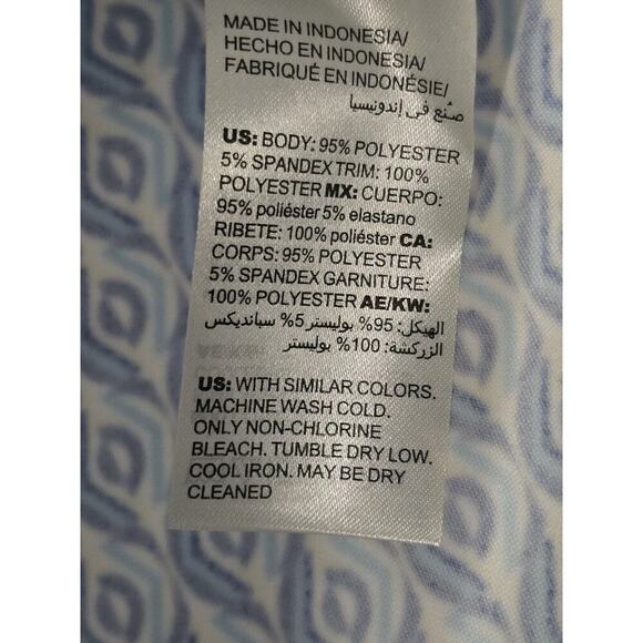 Chicos Blue Geometric Colorblock Trim Short Sleeve Blouse Size Large 3 XL - Picture 6 of 7